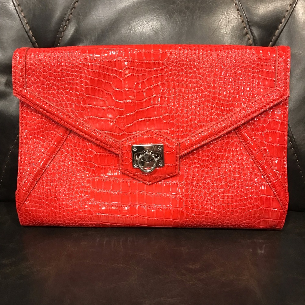 Orange-Red  faux Snakeskin Purse